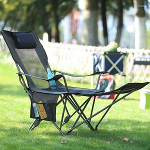 Camp Furniture Camping Folding Portable Mesh Chair With Removabel Footrest Beach Sun Patio Chaise Lounge Pool Lawn Loalger