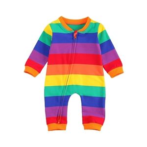 Rompers Citgeett秋024m幼児の女の子の男の子虹色の色の縞模様の長袖ジッパー衣装春の服220913
