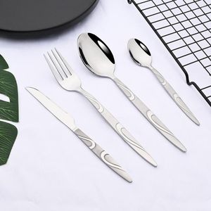 Flatware Sets 1/2/4/6 Set Western Dinner Spoon Fork Dinnerware 18/10 Stainless Steel Mirror Silver Cutlery Tableware