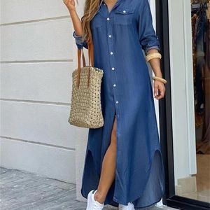 Kvinnor Knapp Down Shirt Dress 5xl Plus Size Desinger Blus Fall Clothes Mönster Lapel Neck Party Dresses Casual Long Sleeve Overdimase