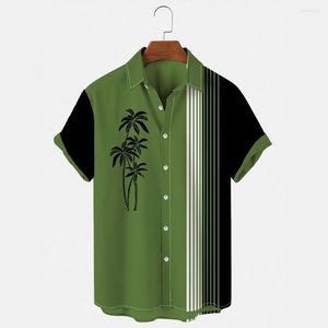 Men's Casual Shirts Loose Concise Coconut Splicing Pattern For Men 2022 Streetwear Trend All-Matched Hawaiian Party Button Up Blouses