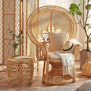 Camp Furniture Natural Plant Rattan Hand-woven INS Indonesian True Peacock Chair Back Designer Southeast Asia Art Creat