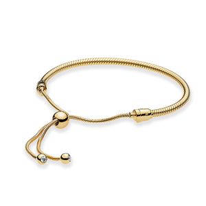 Yellow Gold plated Snake Chain Slider Bracelet Women Girls Wedding designer Jewelry For pandora Real Silver Charms Bracelets with Original Box Set