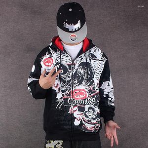 Erkek Hoodies Marka Erkek Sokak Giyim Çin Baskı Graffiti Hip Hop Hoodie Hardigan Pamuk Gündelik Japon Tarzı Kapüşonlu Siyah
