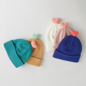 0-6T Cute Love Pattern Winter Knitted Kids Boy Girl Crochet Beanie Children Solid Knit Bonnet Fold Skullies for Infant Headwear