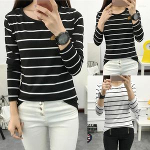 Women's T Shirts Women's T-shirt Stripe Long Sleeve Tops Tee o-Neck för par pojkvänner skjorta koreansk version street casual tunika