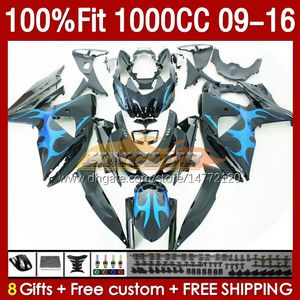 Fairing Fairings for Suzuki GSXR 1000 cm3 K9 GSXR1000 2009 2012 2012 2012 2013 2014 2015 2016 151NO.85 K 9 1000cc GSXR-1000 09 10 11 12 13 14 15 16 OEM Fairing Blue Flames Blk