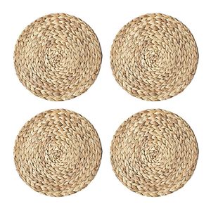 Placemats Round Table Grass Cushion Woven Heat Resistant Kitchen Gadget Tools Cup Mat Eco-friendly Straw Braid 0913