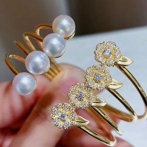 pearl Jewelry flower bracelet bangle sier akoya 5/9mm yellow gold au750 plated cuff Original edition