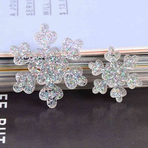 Faux Floral Greenery 200 Stkspartij Mini Hars Sneeuw Sneeuwvlok Plaksteen Cabochon Glitter Kerst Applique Ornament Craft Diy Earring Accessoires J220906