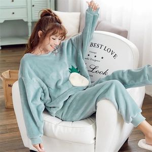 Mulheres de sono feminino Autumn Winter Flanela quente Mulheres pijamas conjunta