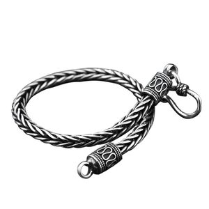 Retro Link S925 Bracciale a chiglia intrecciata in argento sterling per uomo Catena di corda di canapa fatta a mano bella e versatile con fibbia a S