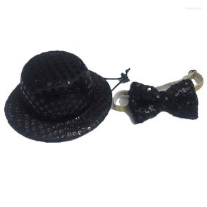 Hundhalsar Små svart paljetter Cylinder Top Hat With Bow Tie Set Costume Pet Festive Travel Beauty Decor Collar Accessories