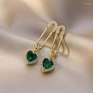 Kolczyki Dangle Fashion Green Square Crystal Kamienna Kropka dla kobiet biżuteria ze stali nierdzewnej złoto metalowe serce