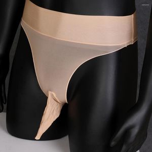 Underpants Sexy Men Lingerie Oil Shiny Glossy U Convex Pouch Sheer G-String Penis Sheath Underwear Trunk Briefs Man 2022