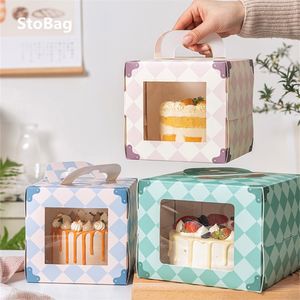 Gift Wrap StoBag 10pcs/Lot 4 Inch Cake Packaging Paper Box Birthday Wedding Event Party Bakery Gift Favor With Clear Transport Window 220913