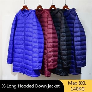 Mens Down Parkas Oversize 5xl 6xl 7xl 8xl Lekka kurtka jesień zima z kapturem długi zwykły zwykły płaszcz ultratinowy 220914