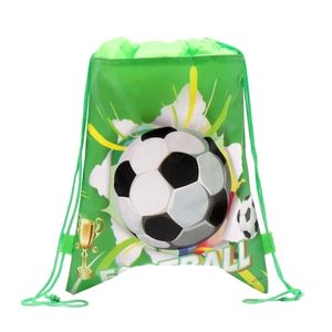 Geschenkwikkeling stks voetbalthema niet geweven stoffen Mochila Verjaardagsfeestje Baby Shower Decorate Boys Fors Soccer Design Drawtring Gifts Bags