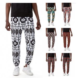 Calças Masculinas Calças de Moletom Masculinas com Impressão Africana Calças de Moletom com Cordão na Cintura Elástica e Bolso Dashiki Streetwear Hip Hop Hippie Calças Jogging