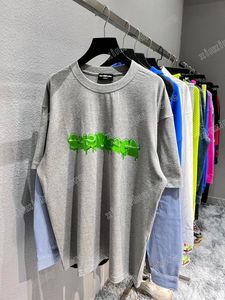 xinxinbuy men designer tesシャツパリグラフィティレタープリントパネル長いスリーブコットン女性グリーングレーxs-l