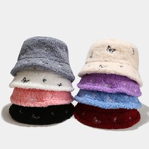 2022 Newautumn och Winter Teddy Velvet fj￤ril broderi fiskare hatt kvinnors vikbara bass￤ng hatt solskyddsmedel trend utomhus solskade hattar