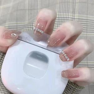Fałszywe paznokcie 24pcs Midi Press On Cute Rhinestones Pełne pokrycie Sztuczny manicure salon DIY Art Fake Sal99