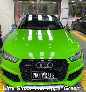 Premium Ultra Gloss Viper Green Vinyl Wrap Sticker Whole Shiny Car Wrapping Covering Film With Air Release Initial Low Tack Glue Self Adhesive Foil 1.52x20m 5X65ft