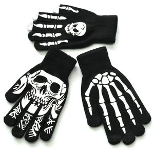 Warmom Halloween-Dekoration, Halloween-Schädel, Geisterklaue, fluoreszierend, leuchtende Handschuhe für Erwachsene, Outdoor-Reiten, warme Strickhandschuhe FY5601 P0914