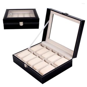 Uhrenboxen 5/6/10 Gitter Box Große Herren Schwarz PU Leder Vitrine Schmuck Organizer Aufbewahrung Caja Para Relojes Uhren