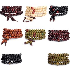 Bangle 108 Beads Natural Sandalwood Buddhist Bracelets Buddha Prayer Wood Beaded Bracelet Knot 4-Layer Wrist Chain Men Women Bangles