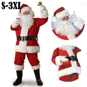 Erkekler Trailtsits 4pc Noel Baba Kostüm Takımı Noel Baba Erkek Fantezi Elbise Kıyafet Deluxe Cosplay Party Pants Pants Şapka Kemeri Bıyık
