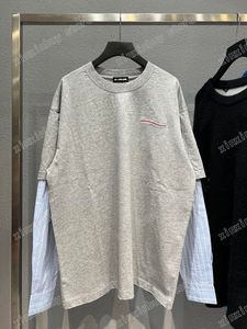 Xinxinbuy Мужчины дизайнерские футболки Paris Sea Wave Letter Emlemdery Paneled с длинным рукавом хлопковые женщины grey xs-l