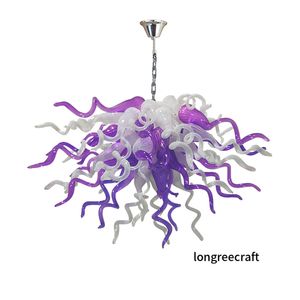 Kronleuchter aus mundgeblasenem Glas, moderne Hängelampen, Italien-Design, lila, weiße Farbe, LED-Lampen, Dale Chihuly Art-Leuchten, Lüster-Kronleuchter LR1483