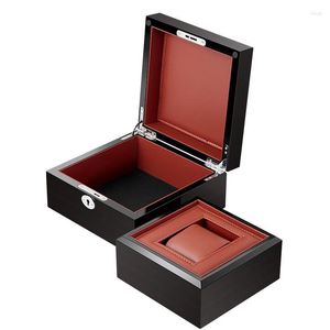 Смотреть коробки черная элегантная элегантная деревянная кожаная мужская ящик для хранения пианино