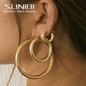 Orecchini a cerchio in acciaio inossidabile in acciaio inossidabile Sunibi Gold Fashion per donne Accessori per la fibbia delle orecchie di grandi dimensioni