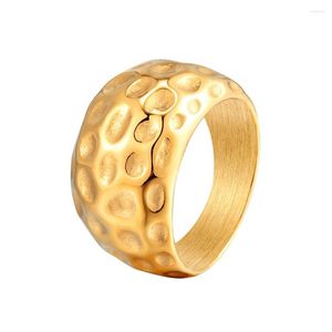 Cluster Rings High Quality Stainless Steel For Women Gold Color Hammer Texture Metal 18 K Statement Ring Jewelry Bagues Pour Femme Gift