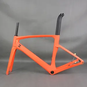 Road Climbing Bike Frame TT-X30 Flat Mount Disc Brake Custom Orange Paint External Cable Max Tire 700X25C