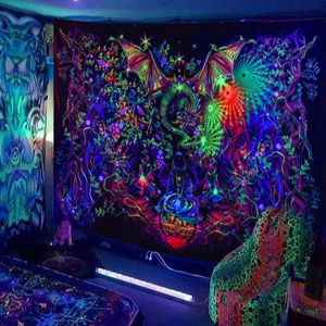 Schwarzlicht-Wandteppich, UV-reaktiv, kurzer Plüsch-Halloween-Wandteppich, leuchtet im Dunkeln, Wandbehang, 150 x 130 cm