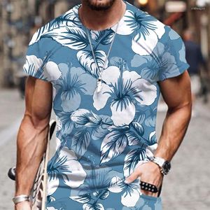 Herr t -skjortor sommar 3d tryckt blå delikat blommor mönster lös skjorta för män trend överdimensionerad personlighet kort ärm hajuku toppar