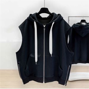 Mens Hoodies Sweatshirtler Yaz Moda Kapşonlu Sweatshirt Erkekler Kolsuz Hoodies Sıradan Sokak Giyim Düz Renk Kazaklığı Erkekler Gevşek Üstler Artı Boyut 220914