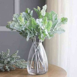 Faux Floral Greenery 33 cm sztuczne zielone rośliny liści jedwabne senecio cineraria pokój wystrój zakuśniczy młynach hotel Fałszywe kwiaty A8337 J220906