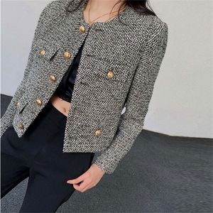 Kvinnors jackor Autumn Winter Korean Single Breasted Brand Luxury Chic Tweed Woolen Coat Retro kostym Jacket Top Casaco Outwear 220913