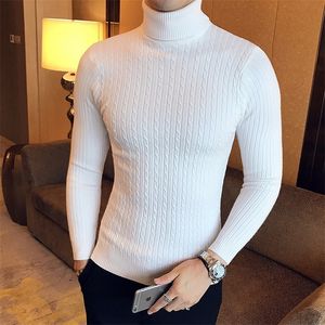 Mens suéteres coreano fino cor sólida gola alta inverno manga longa quente malha clássico casual camisa de fundo 220914