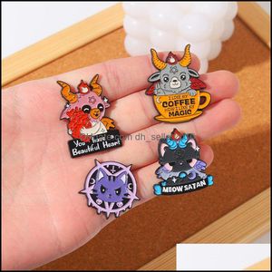 Pins Brooches Animal Satan Enamel Pins Custom Cat Goat Brooches Lapel Badges Funny Quotes Jewelry Gift Kids Friends 6215 Q2 Drop Del Dhaiy