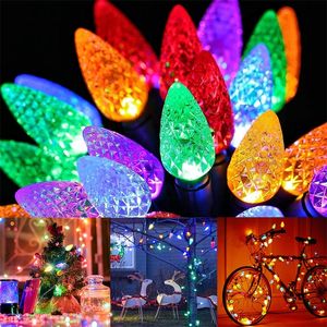 Decorações de Natal 52m 50 LED C6 Battery Operated Christmas Fairy String Lights para decoração de Garland em Festa de Xmas da Árvore de Natal externo 220914