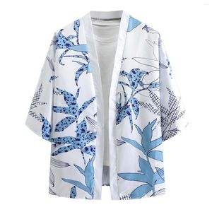 Men's Casual Shirts Fit Shirt Male Summer Floral Print Kimono Half Sleeve Elegant Tops Off Shoulder Cute Athletic Men Whimsical