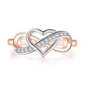 Akcesoria biżuteria mody para Infinity Love pierścienie dla kobiet dam biżuteria podwójny kolor Dainty Wedding zaręczynowy Prezent R