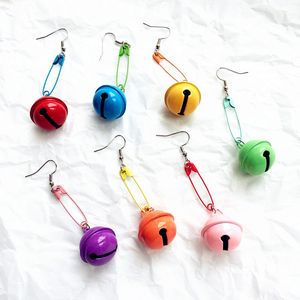 Lustige bunte Bell Sicherheit Pin Dangle Ohrringe Legierung kreative geometrische Ohrringe für Freunden Geschenk einzigartiger Partyschmuck