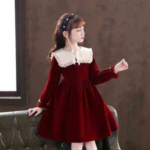Dziewczyna Dziewczyna z długim rękawem odzież Koreańska impreza nastolatków Księżniczka Spring Dzieci Świąteczne sukienki Red Black 4-14y 0913