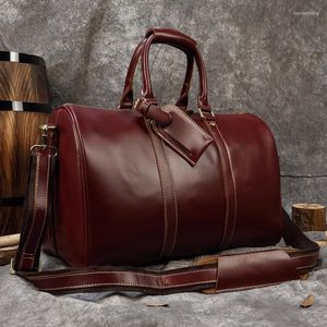 Duffel Bags Luufan Genuine Leather Travel Bag Man Women Big Weekend Tote Cowskin Duffle Hand Luggage Male Large Handbags Red